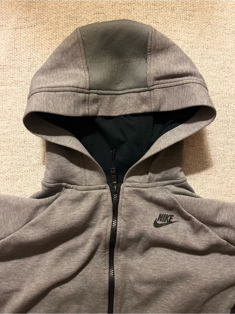 Nike Gray Tech Hooded Full-Zip Sweatshirt with Black Lining
